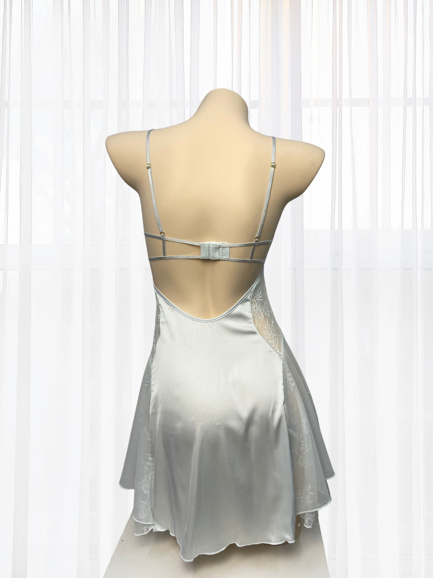 Wonder 18 Faye Satin Blue Babydoll with lace an sheer romantic dress