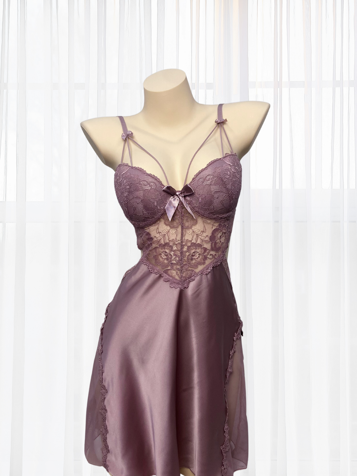 Wonder 18 Junia Purple Babydoll dress with laced satin robe
