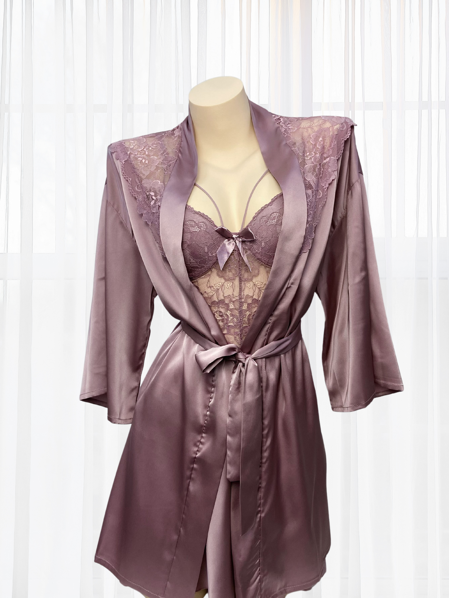 Wonder 18 Junia Purple Babydoll dress with laced satin robe