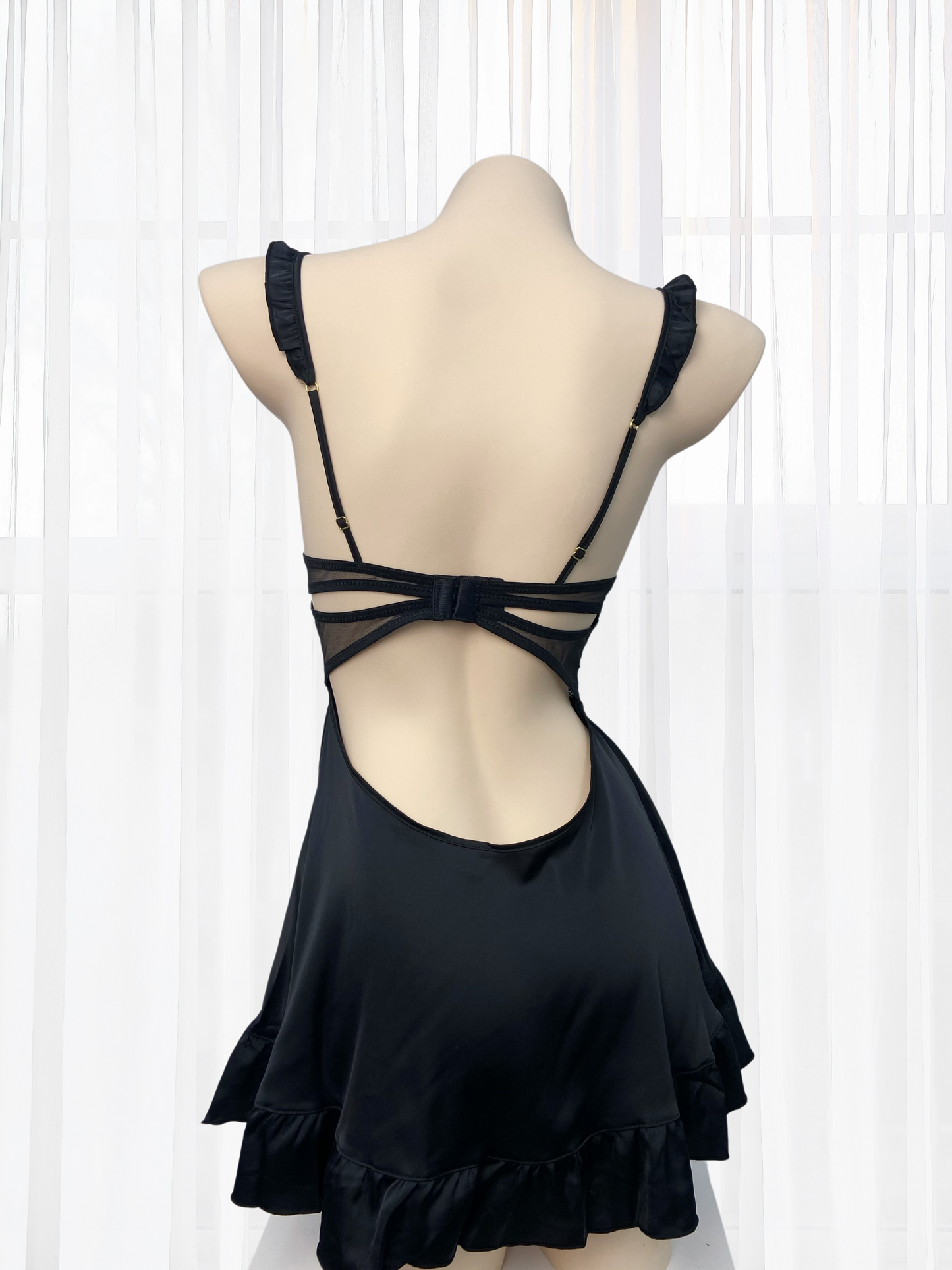 Wonder 18 Dion Satin Laced Babydoll Black
