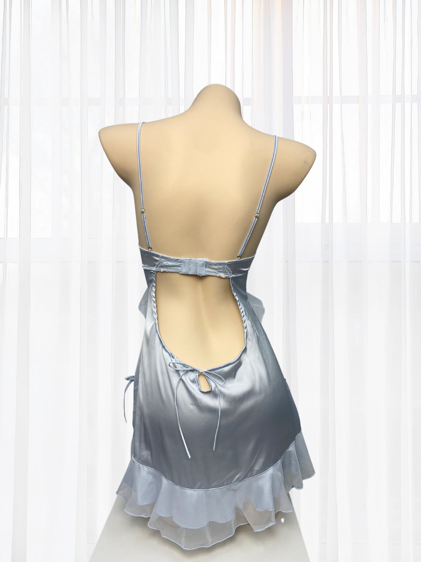 blue satin silky babydoll with pleated bra cup