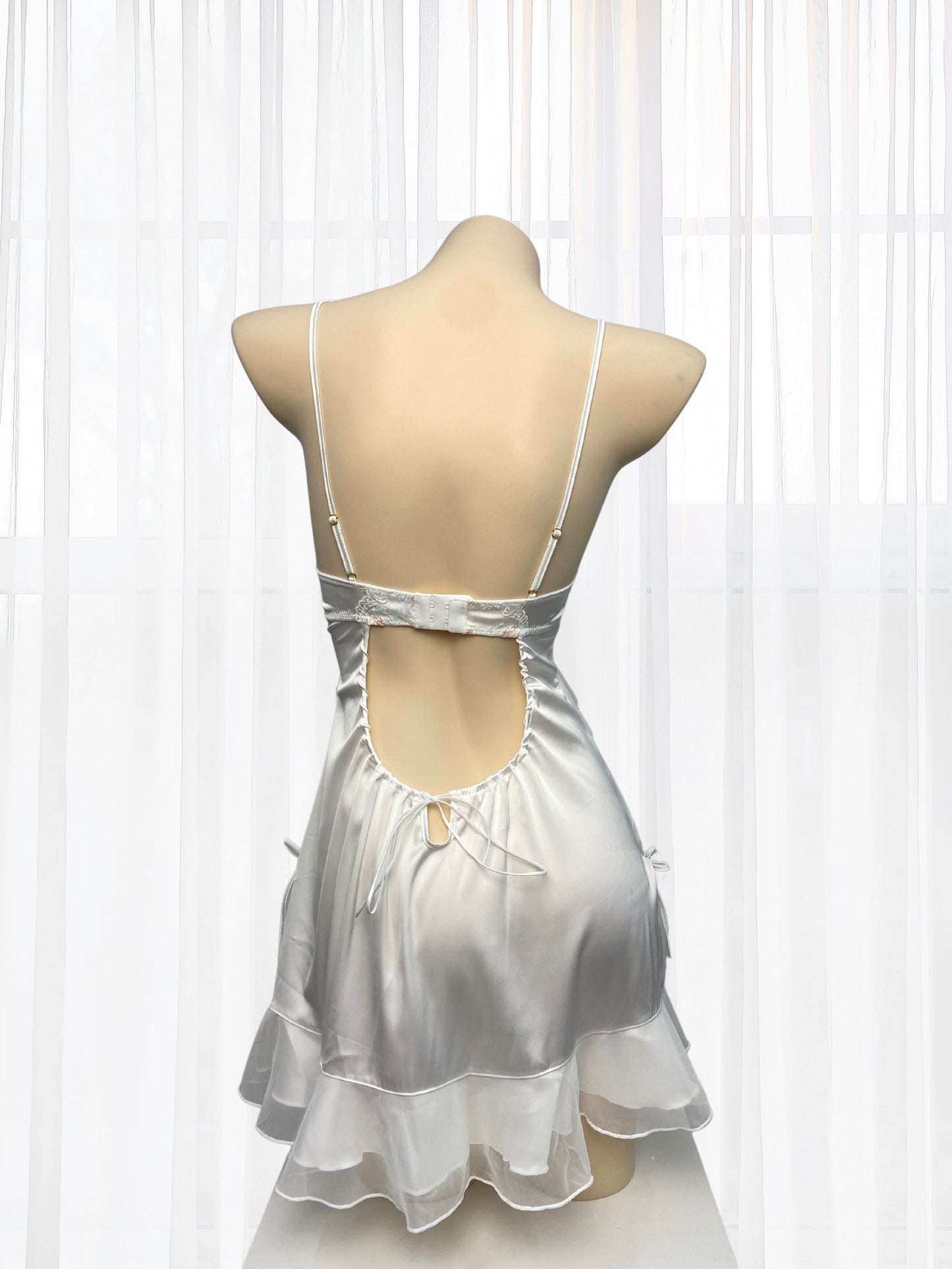 white satin silky babydoll with pleated bra cup