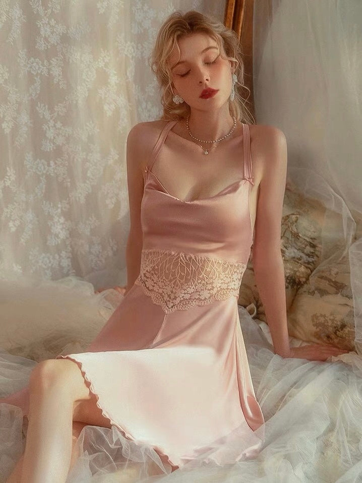 sexy pink nightdress lingerie with robe