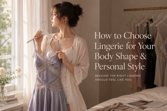 Woman considering a satin chemise by a window for Wonder 18 lingerie body shape and personal style guide
