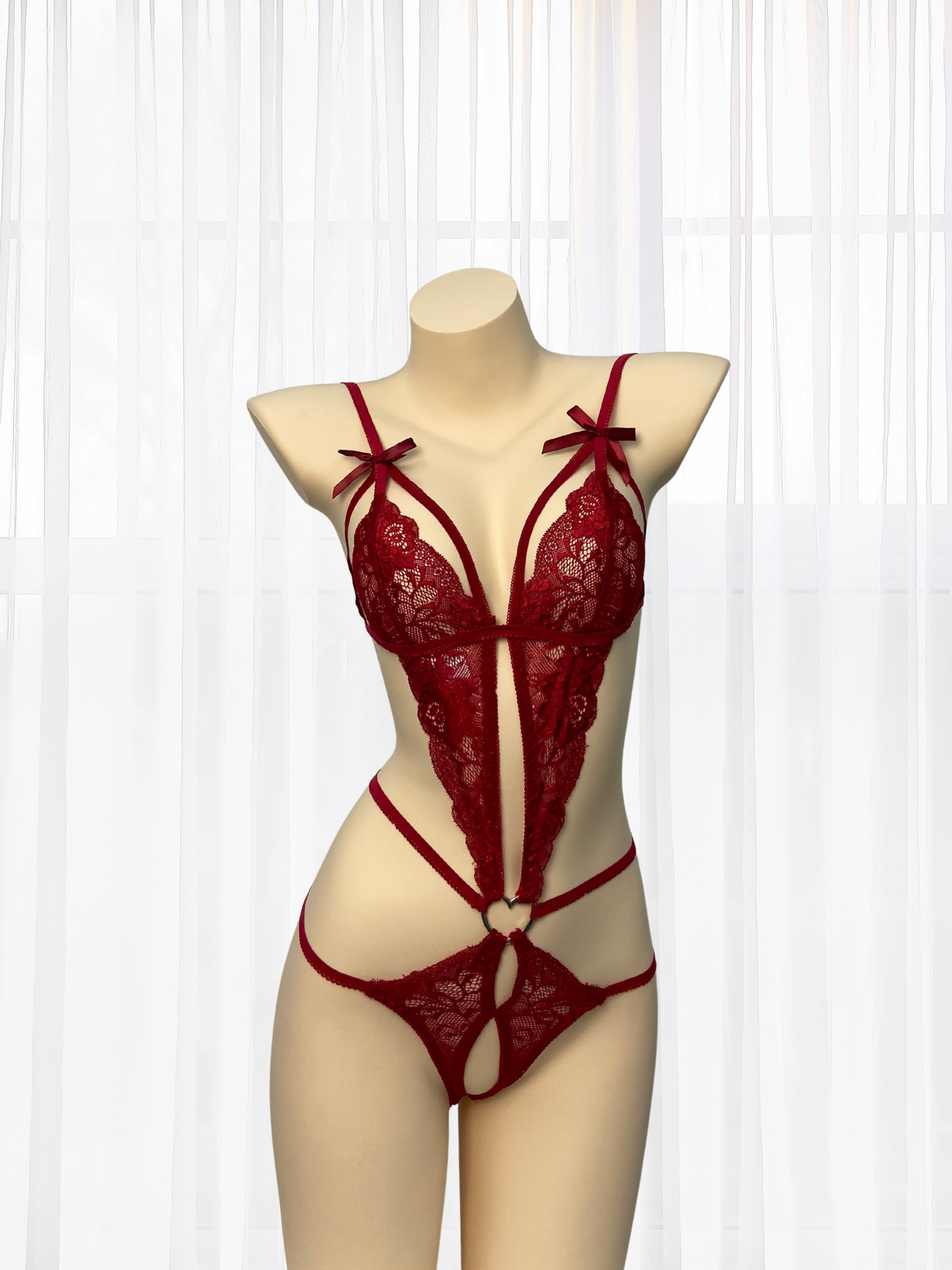 Wonder 18 Anais Sexy Teddy Playsuit Open Crotch Lingerie Red