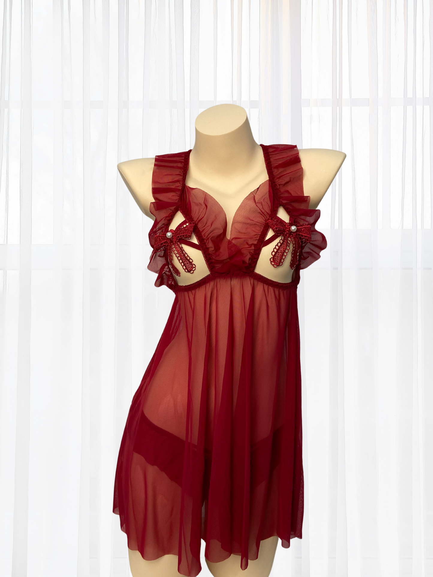 Wonder Maren Soft Sheer Open Nipple Red Babydoll