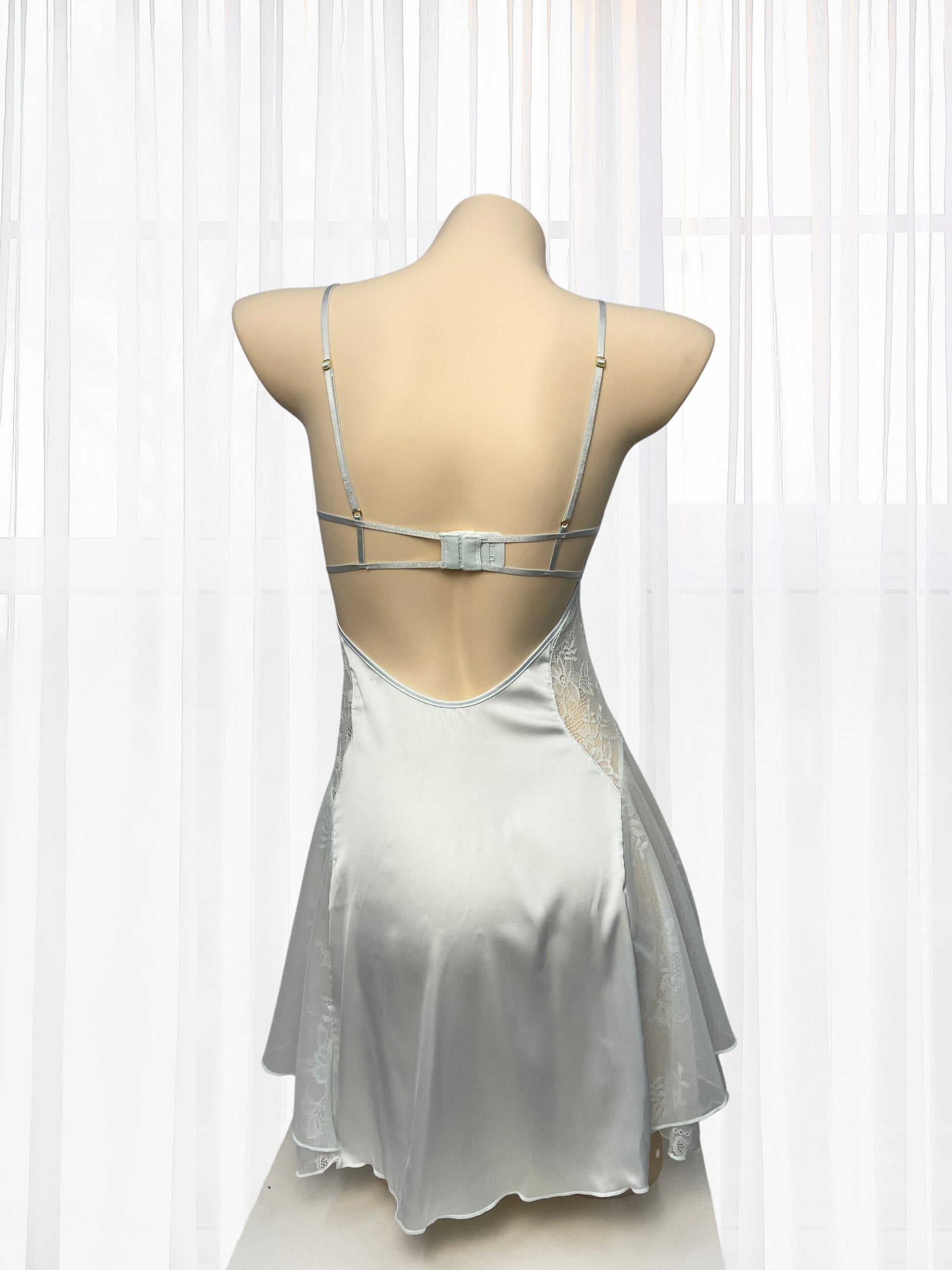 Wonder 18 Faye Satin Blue Babydoll with lace an sheer romantic dress