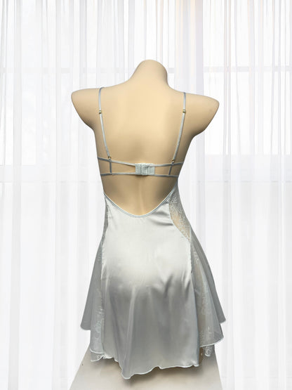 Wonder 18 Faye Satin Blue Babydoll with lace an sheer romantic dress
