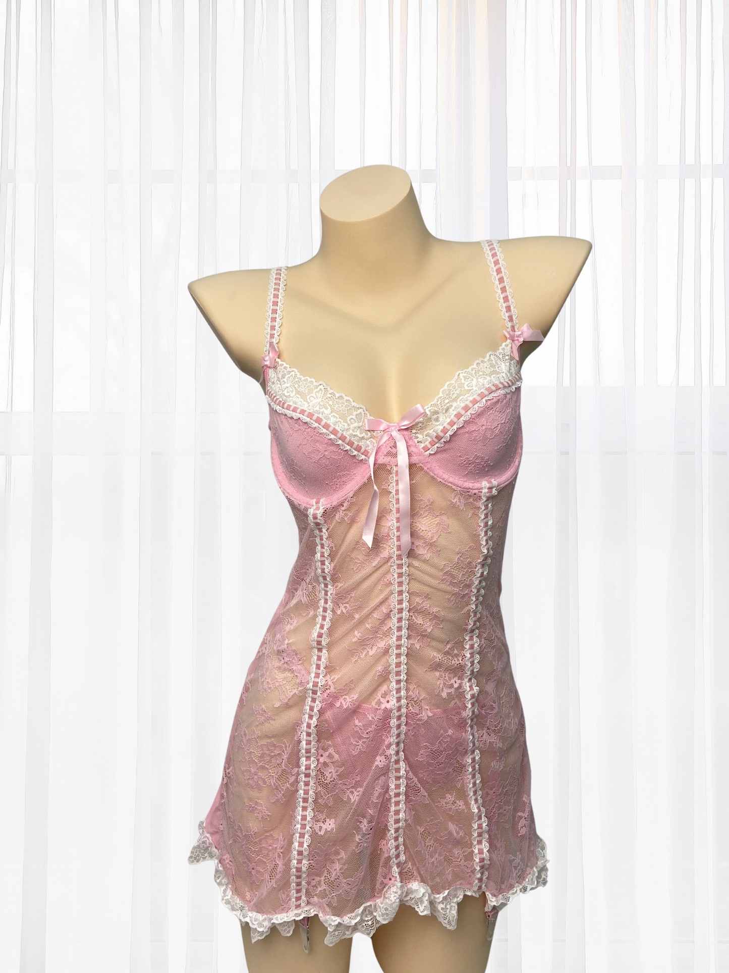*NEW* Amira Sheer Lace Babydoll - Pink