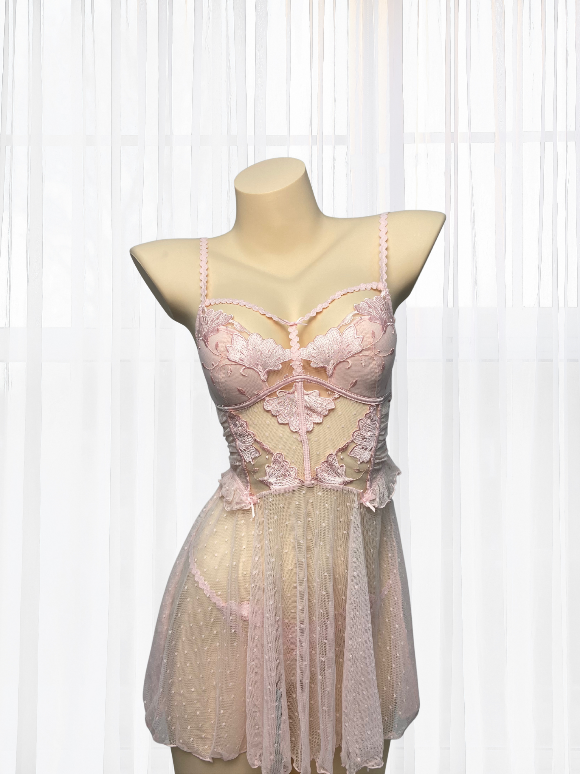 Wonder 18 Lilith Soft Pink Babydoll Dotted with Sheer Lace