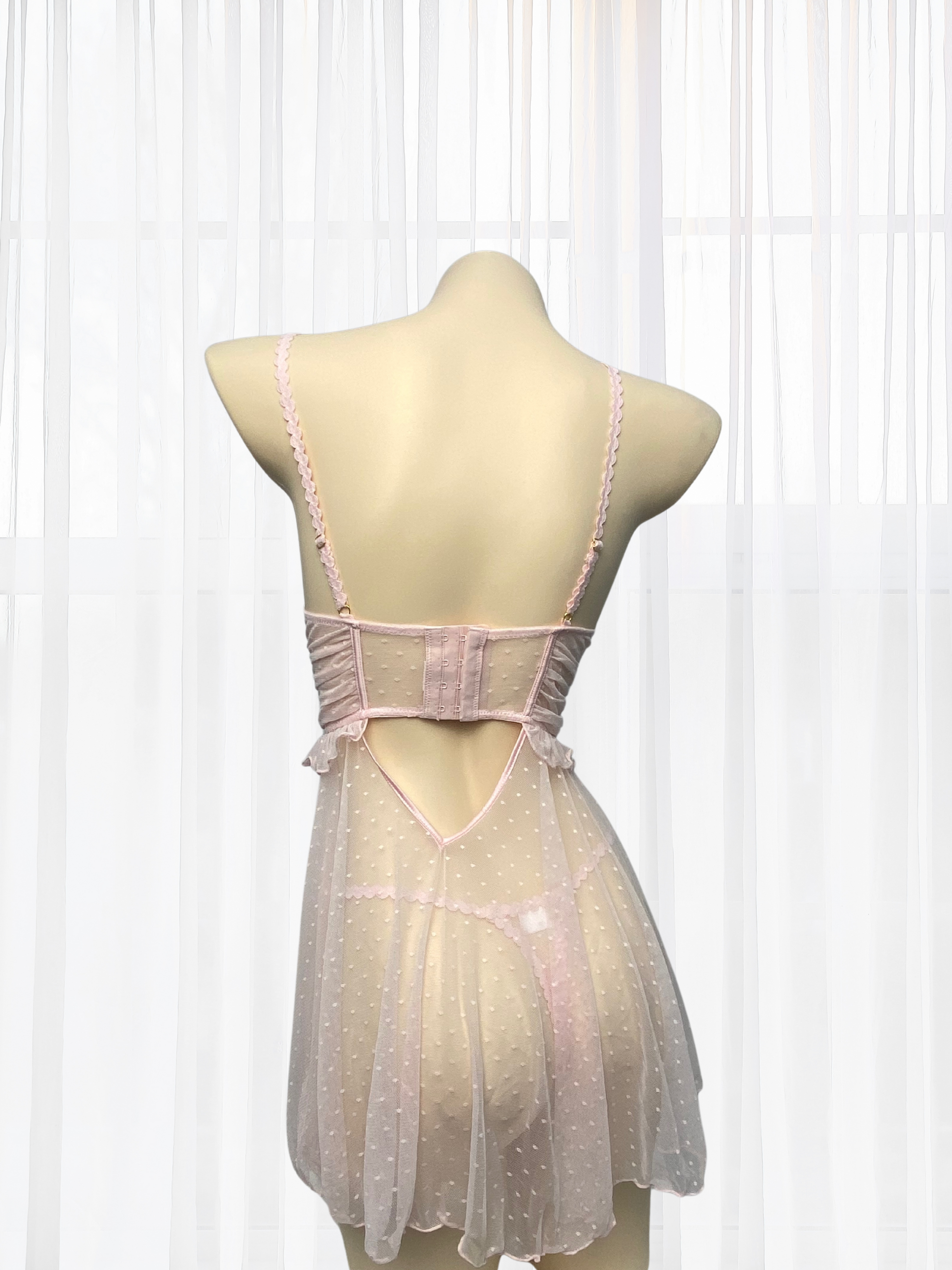 Wonder 18 Lilith Soft Pink Babydoll Dotted with Sheer Lace