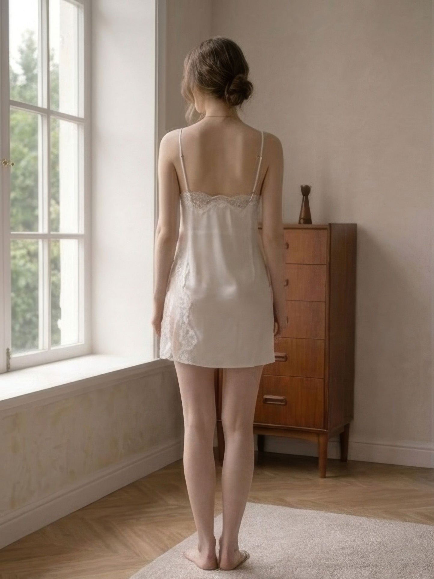Wonder 18 Clara Satin Camisole White High Sheen Soft Dress