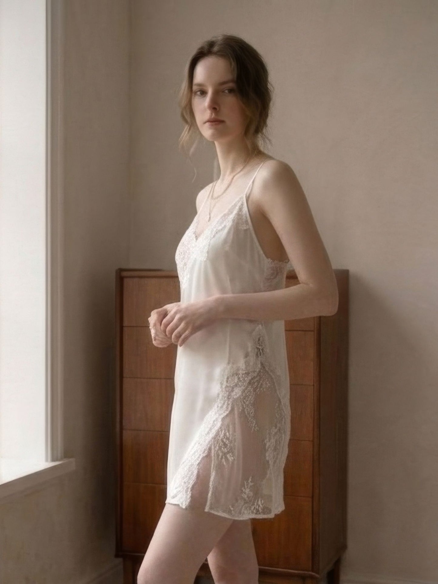 Wonder 18 Clara Satin Camisole White High Sheen Soft Dress