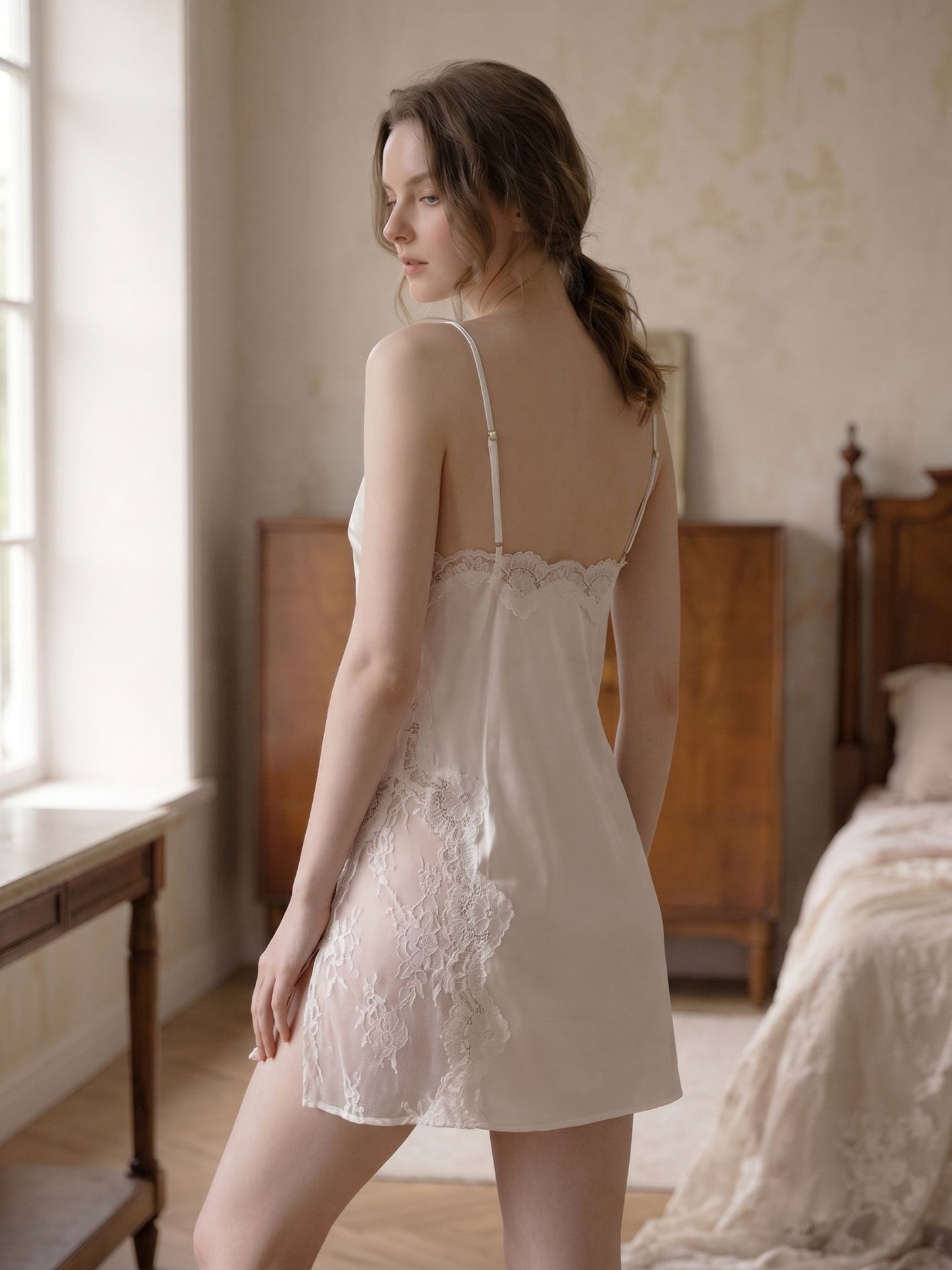 Wonder 18 Clara Satin Camisole White High Sheen Soft Dress