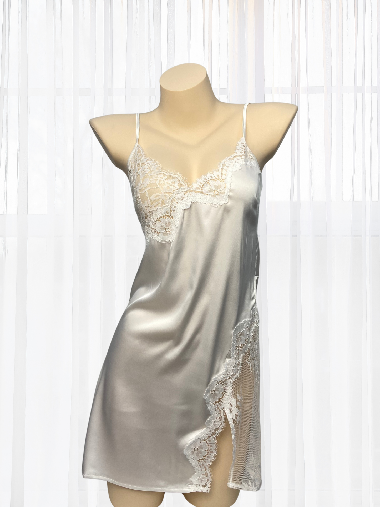 Wonder 18 Clara Satin Camisole White High Sheen Soft Dress