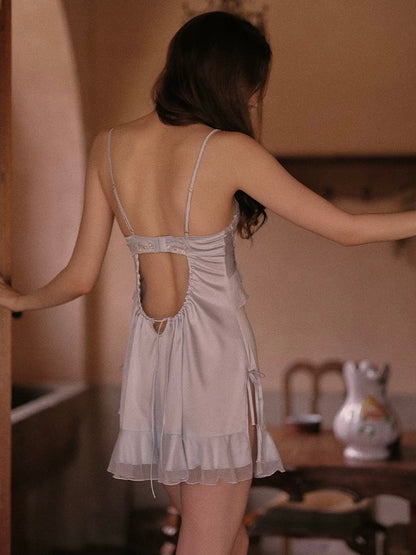 blue satin silky babydoll with pleated bra cup