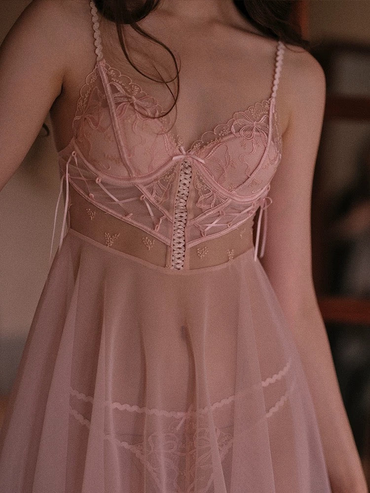 Pink sexy babydoll with sheer see through and matching panty