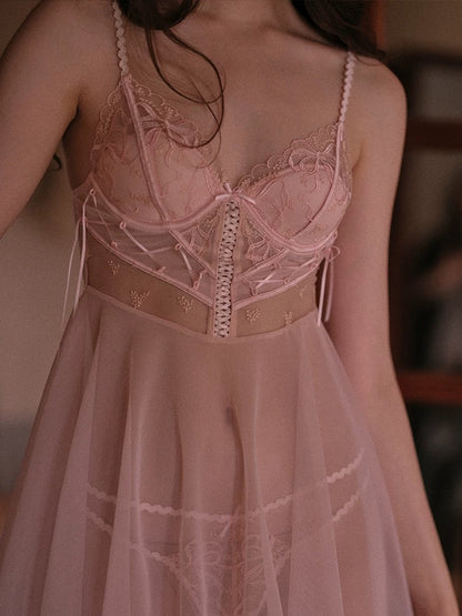Pink sexy babydoll with sheer see through and matching panty
