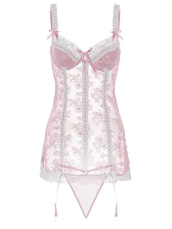 *NEW* Amira Sheer Lace Babydoll - Pink