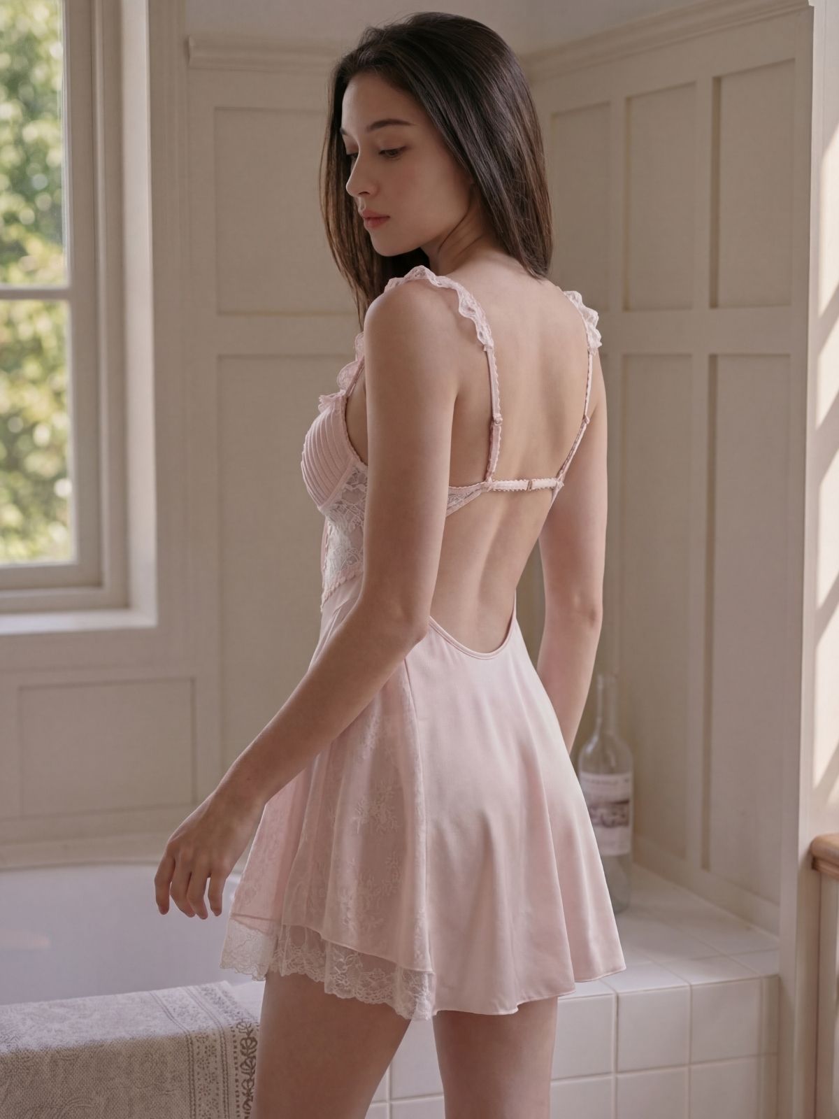 Wonder 18 Arielle Pink Satin Babydoll Nightgown