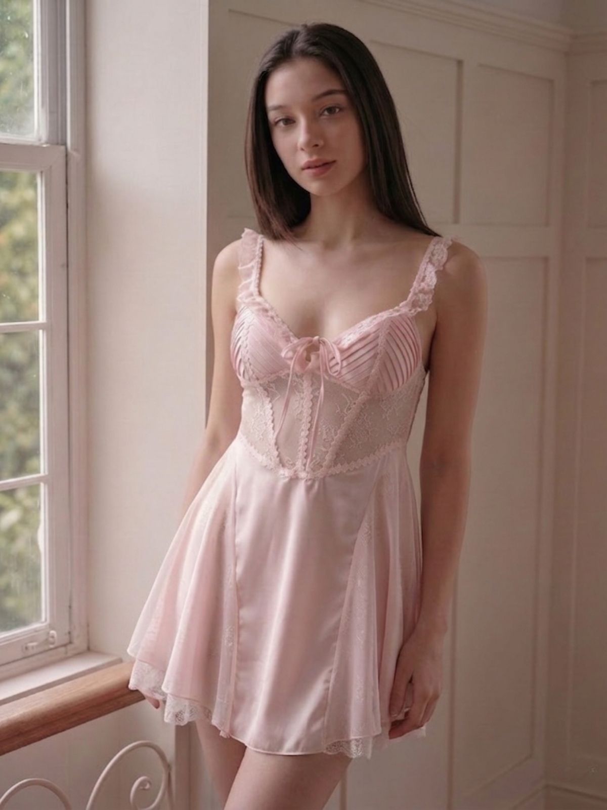 Wonder 18 Arielle Pink Satin Babydoll Nightgown
