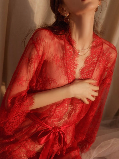sexy red colour lace robe