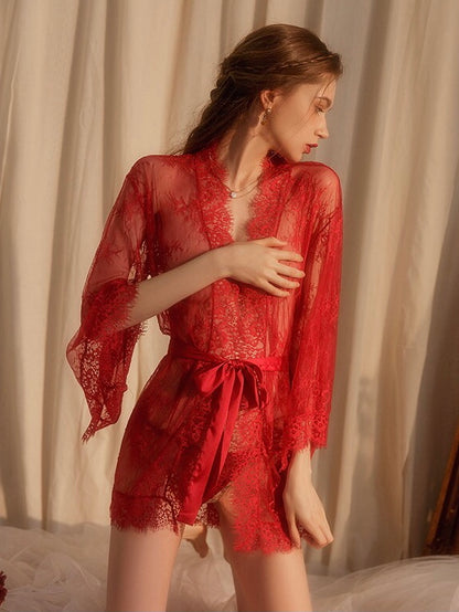 sexy red colour lace robe